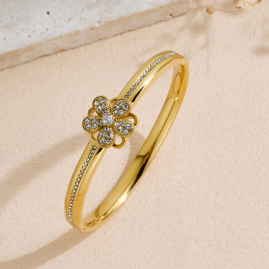 Rotatable Flower-shaped Inlaid Rhinestone Bracelet
