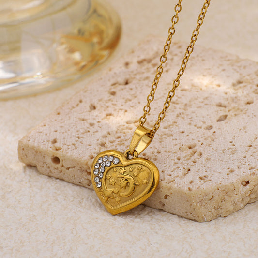 Heart-shaped Inlaid Rhinestone Pendant Necklace